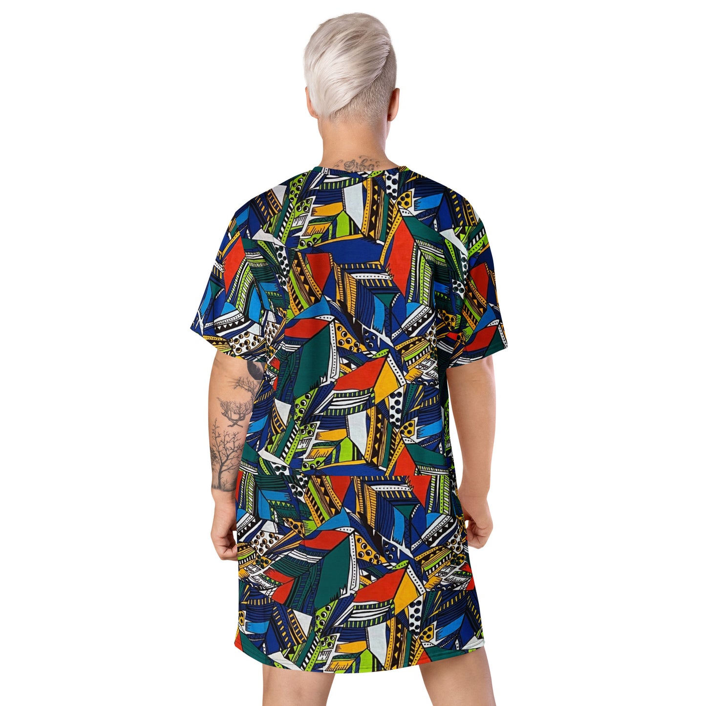 Multicolour Shapes Ankara T-Shirt Dress