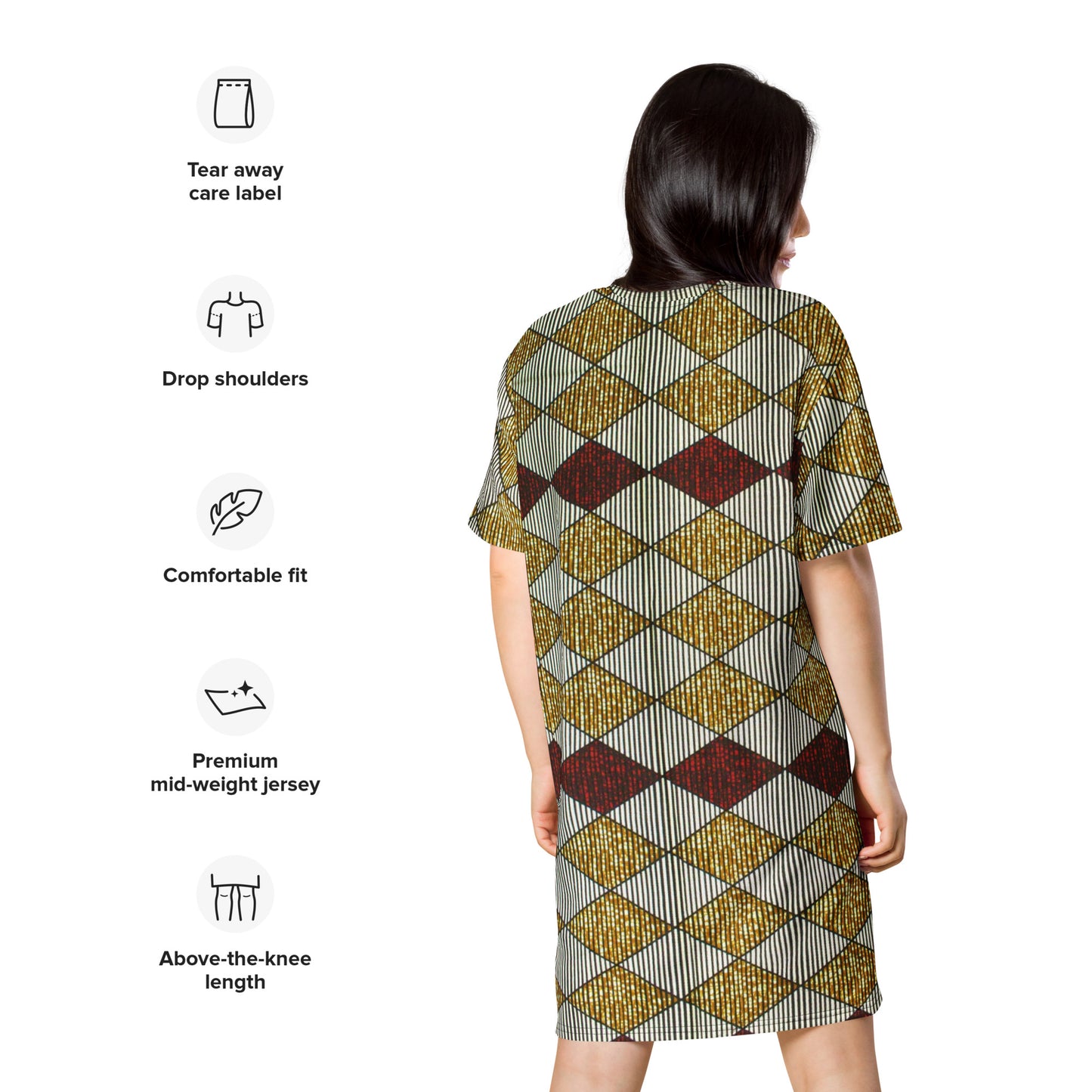 Burgundy Gold Diamond Ankara T-shirt Dress