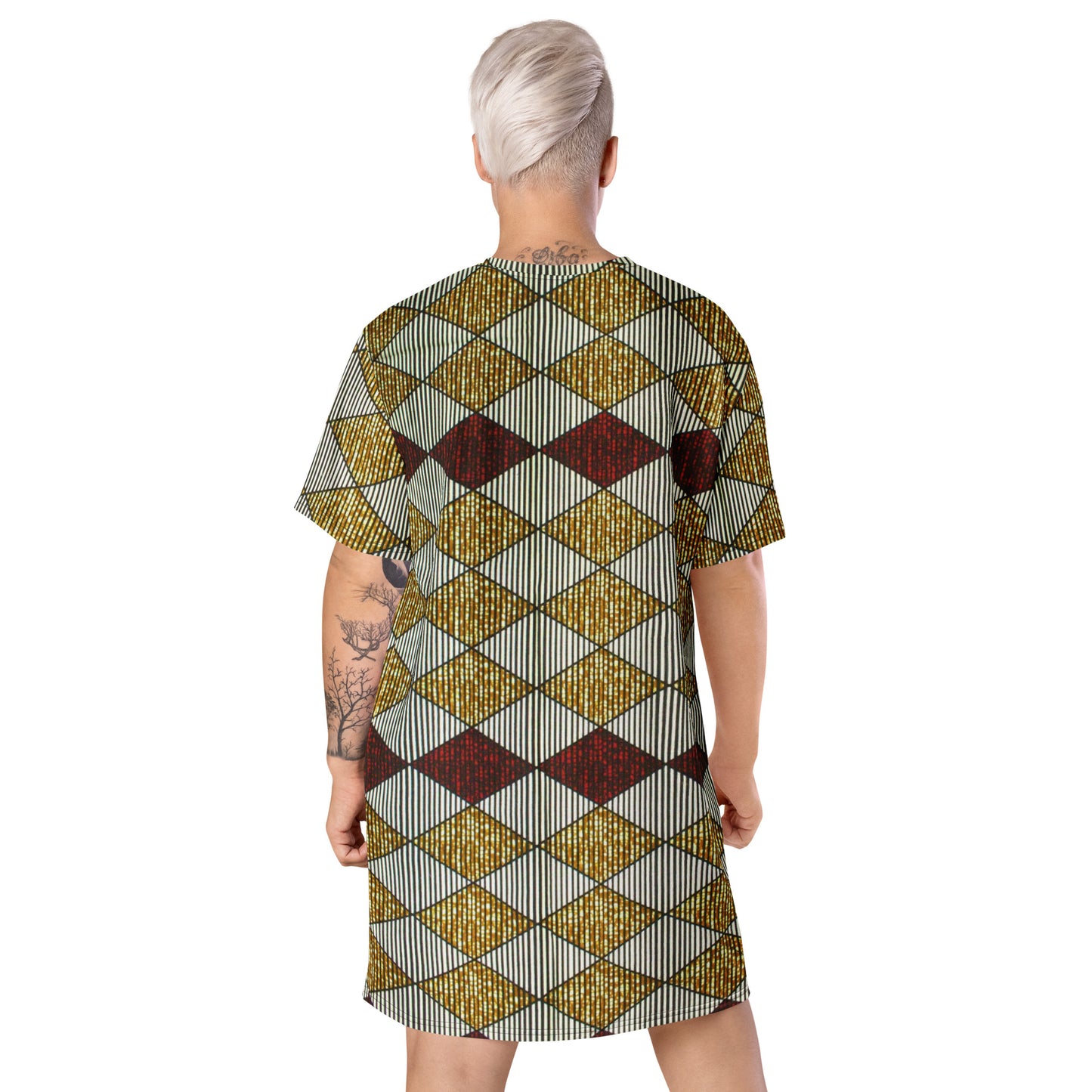 Burgundy Gold Diamond Ankara T-shirt Dress