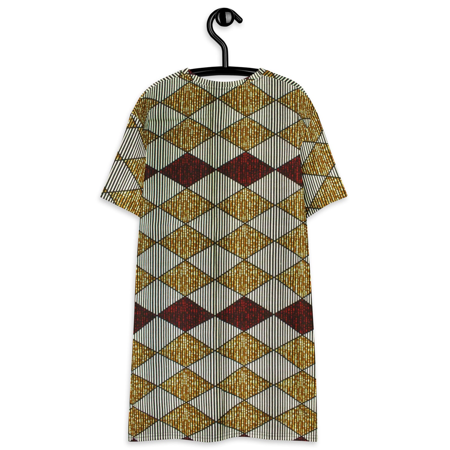 Burgundy Gold Diamond Ankara T-shirt Dress