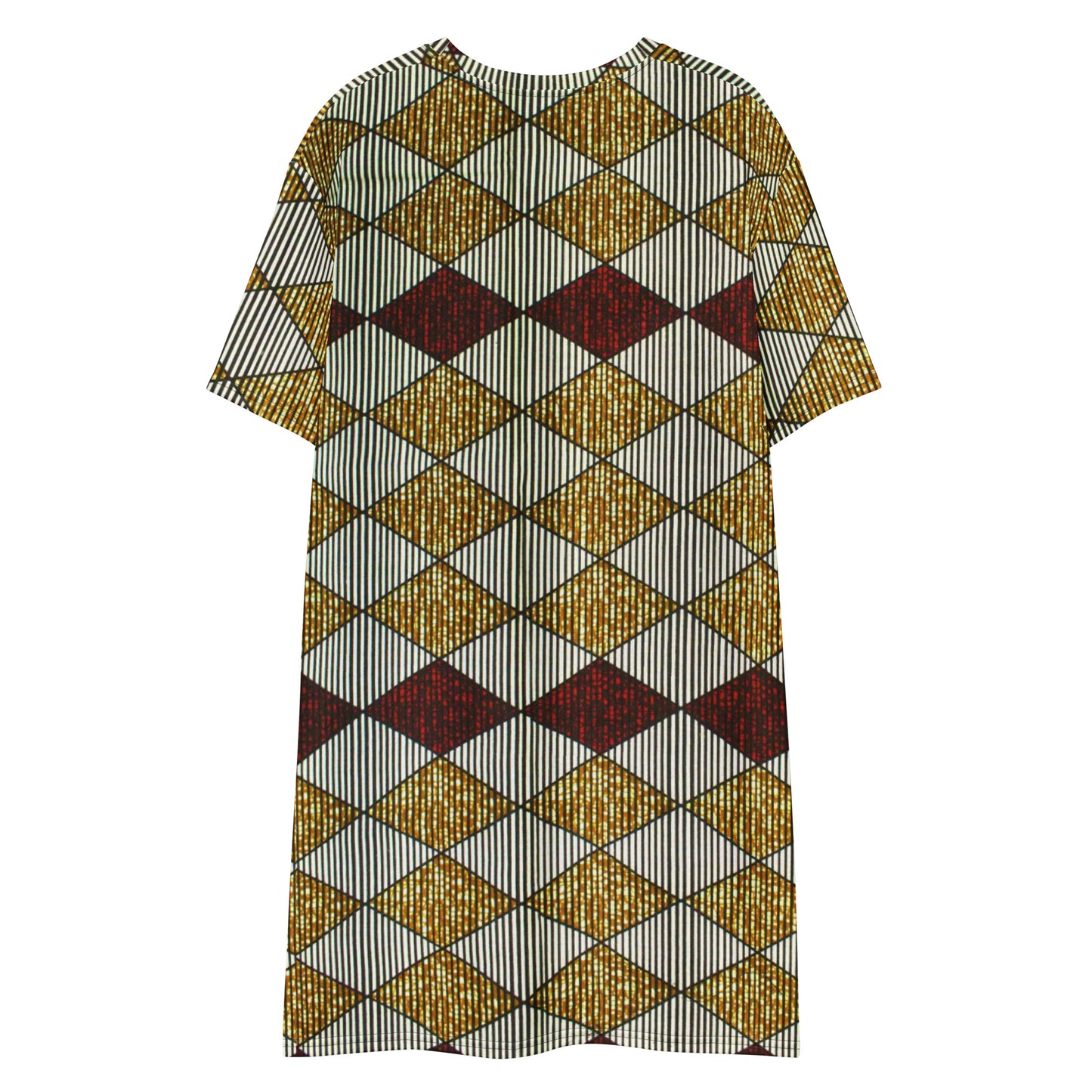 Burgundy Gold Diamond Ankara T-shirt Dress