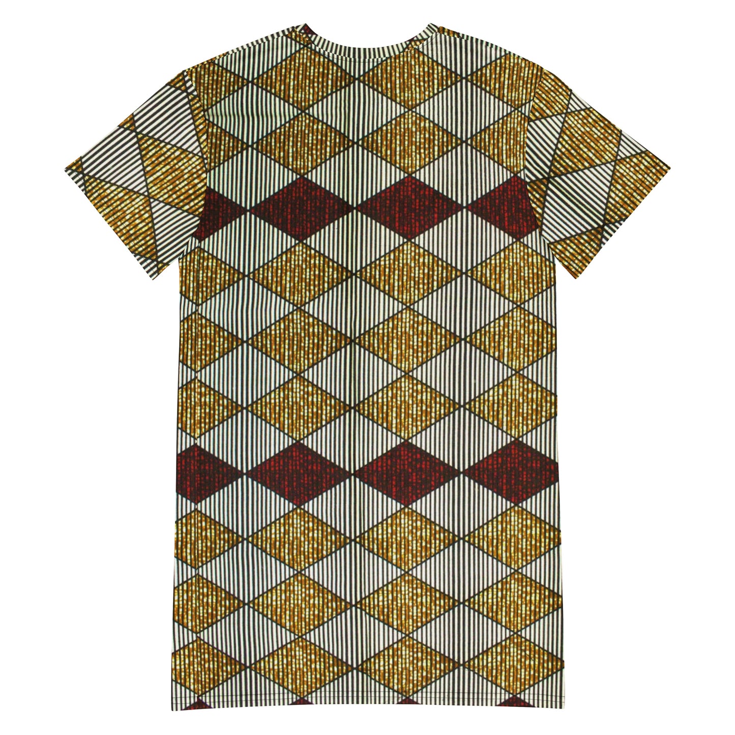 Burgundy Gold Diamond Ankara T-shirt Dress