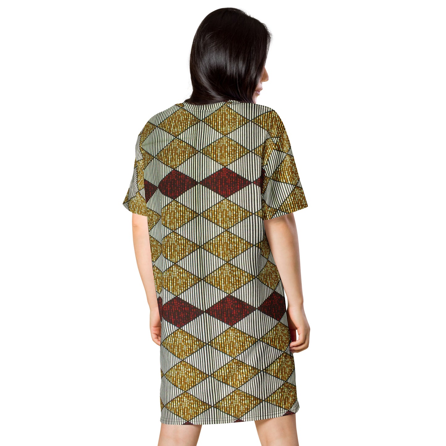 Burgundy Gold Diamond Ankara T-shirt Dress