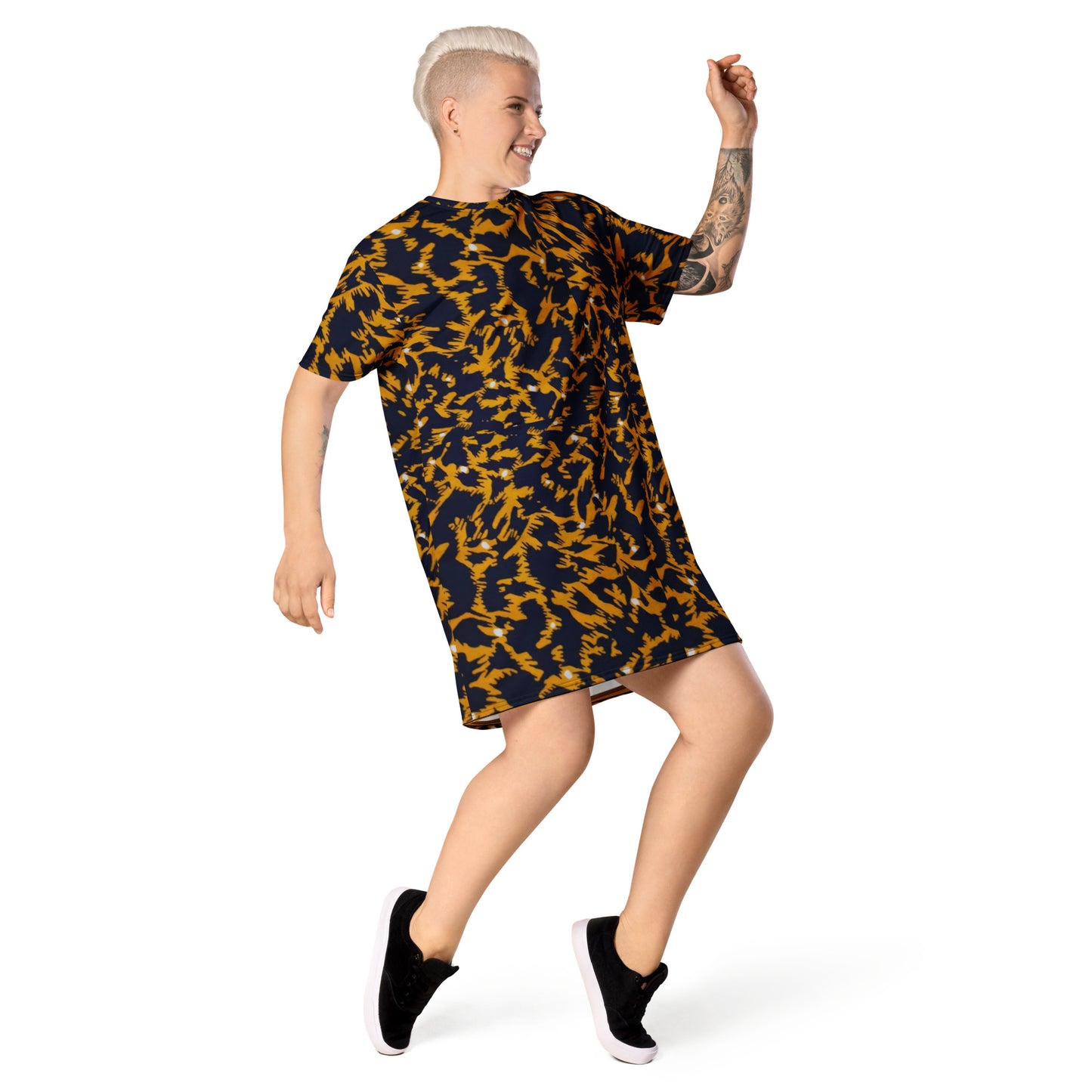 Yellow Leopard Ankara T-shirt Dress