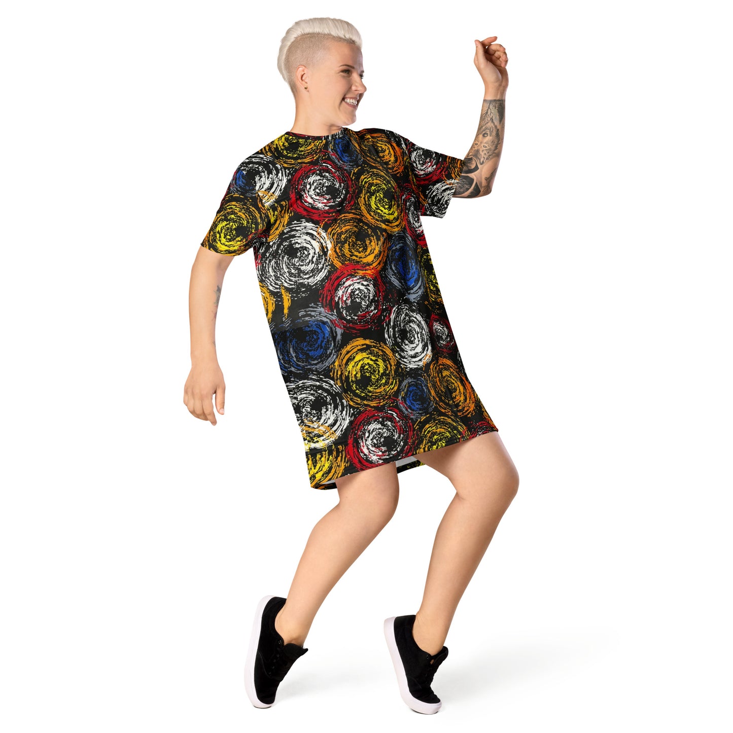 Vibrant Colourful Swirls Ankara T-shirt Dress