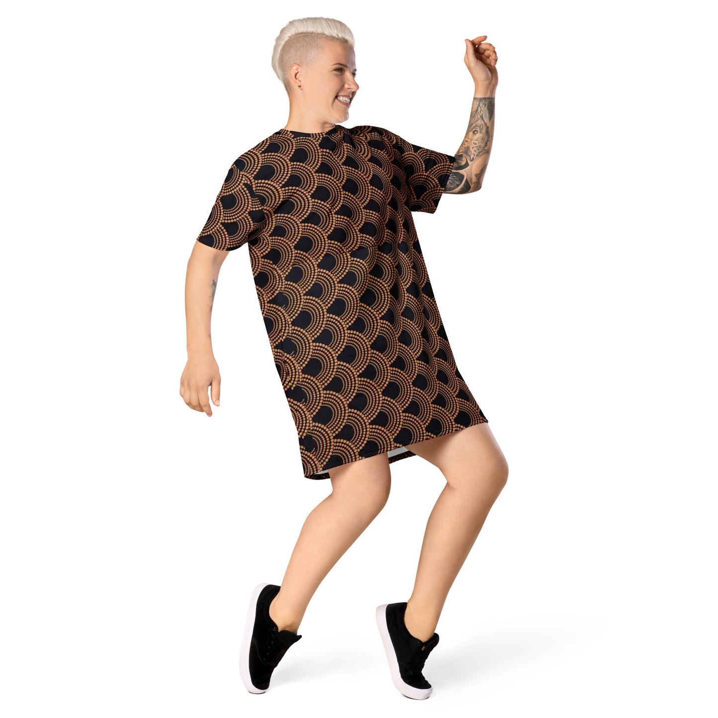 Brown Abstract Ankara T-shirt Dress