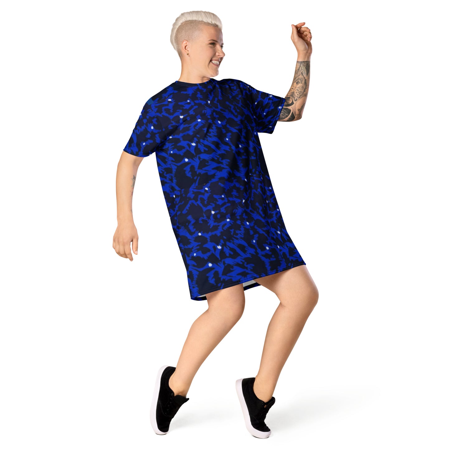 Blue Leopard Ankara T-shirt Dress