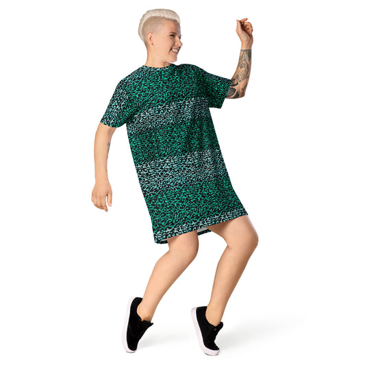 Green Leopard Ankara T-shirt Dress