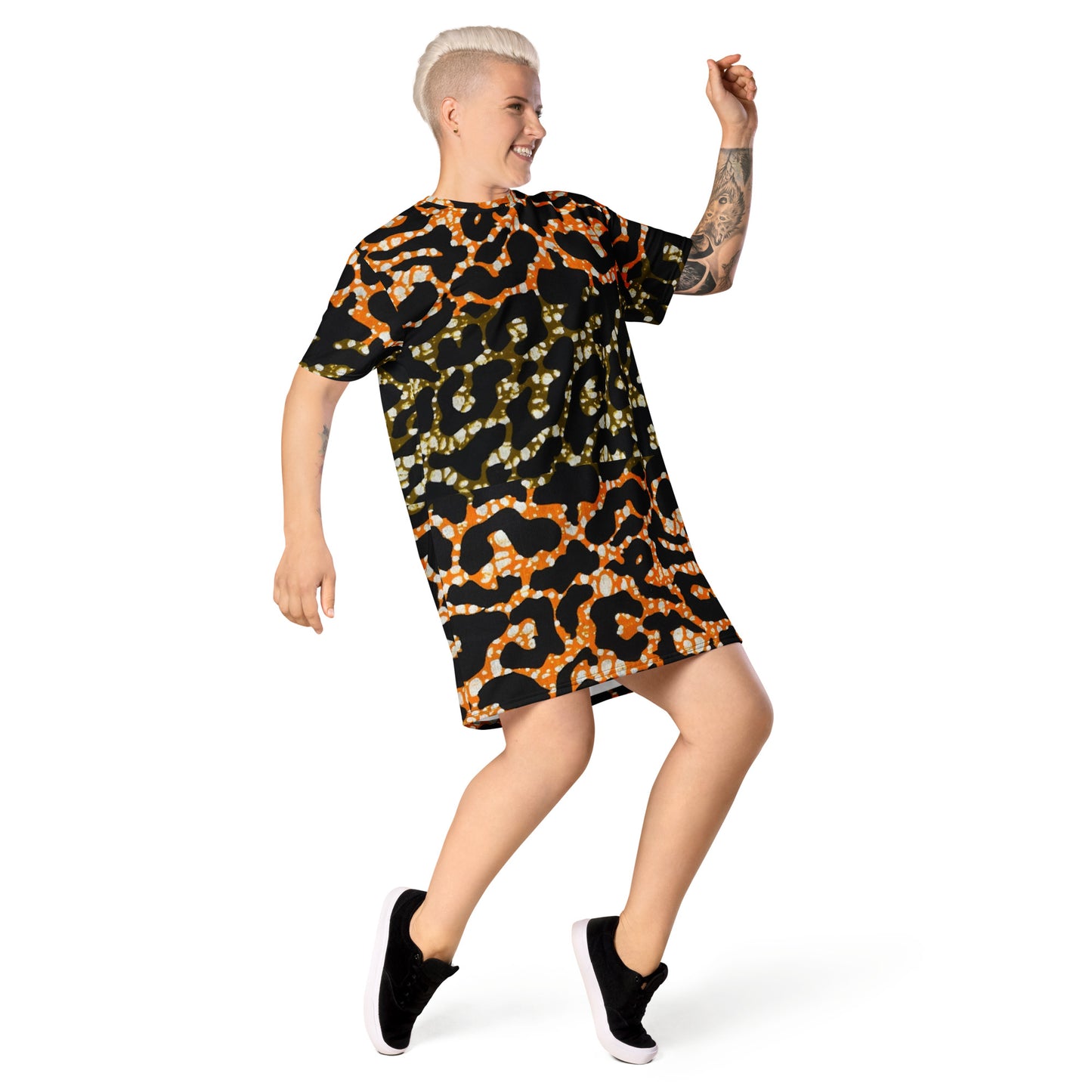 Green Orange Leopard T-Shirt Dress