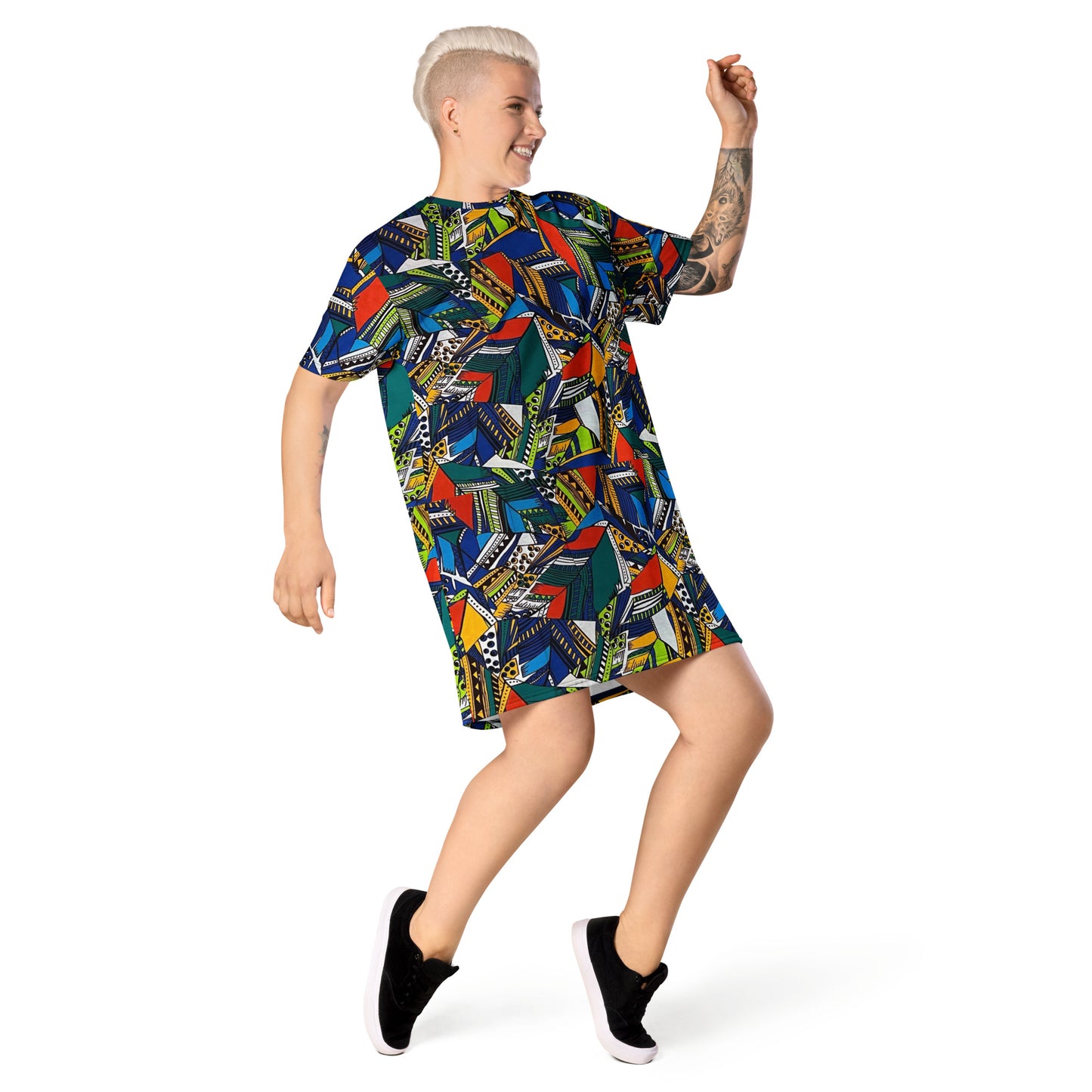 Multicolour Shapes Ankara T-Shirt Dress