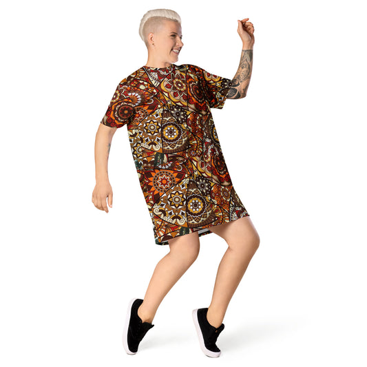 Multicolour Brown Ankara T-Shirt Dress