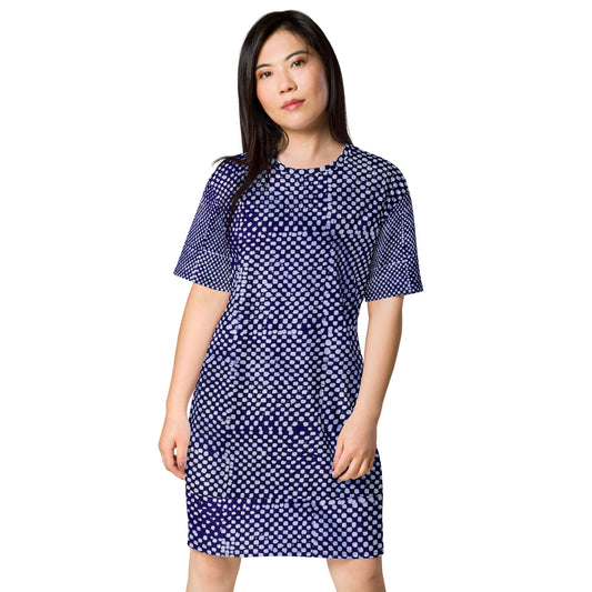 Purple And White Polka Dots Adire T-shirt Dress