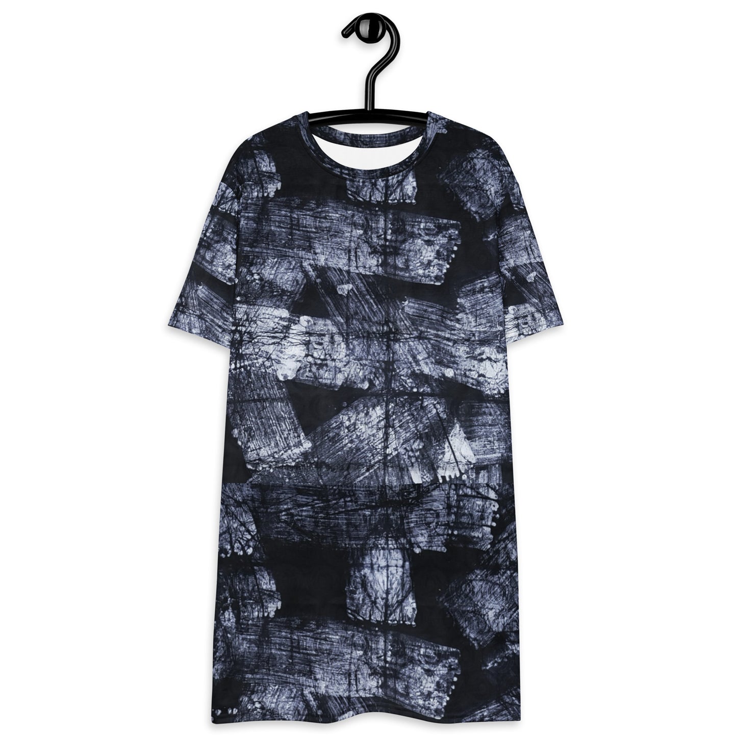 Dark Blue And White African Fabric T-shirt Dress