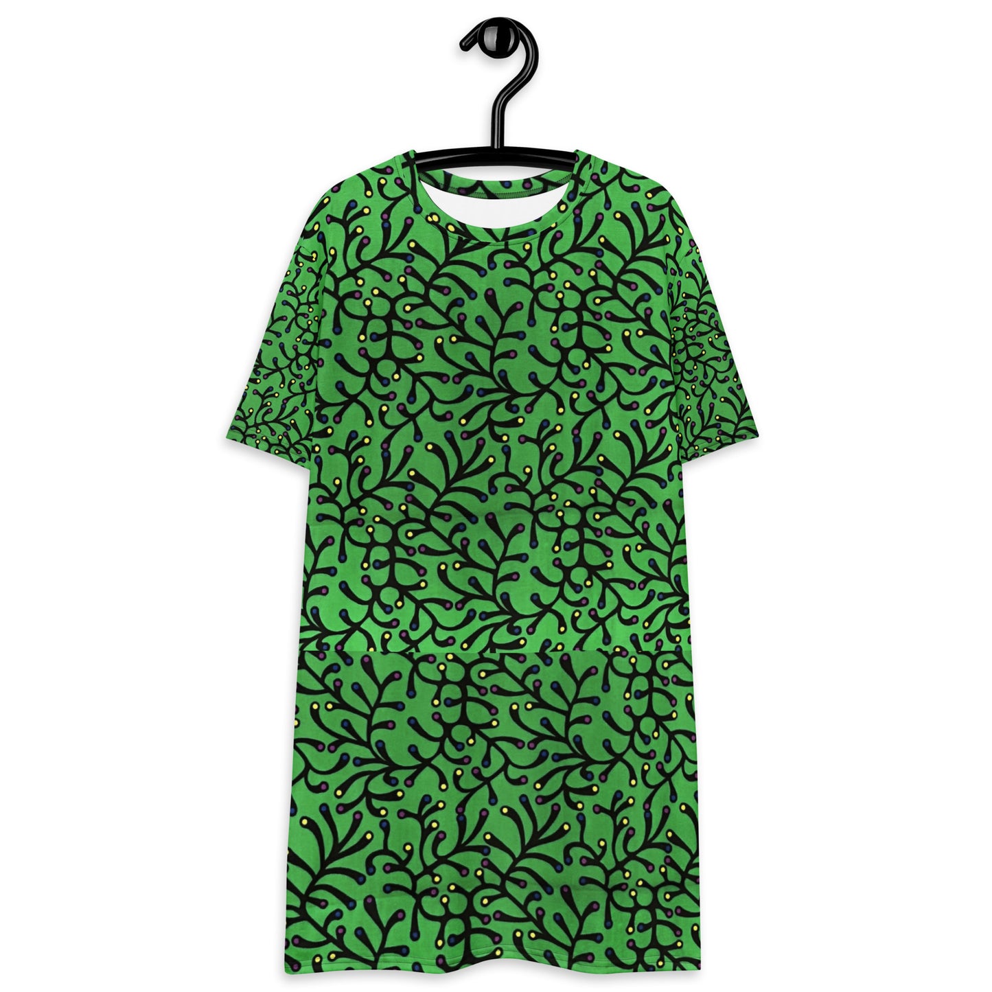 Vibrant Green And Yellow Polka Dots African Print Ankara T-shirt dress