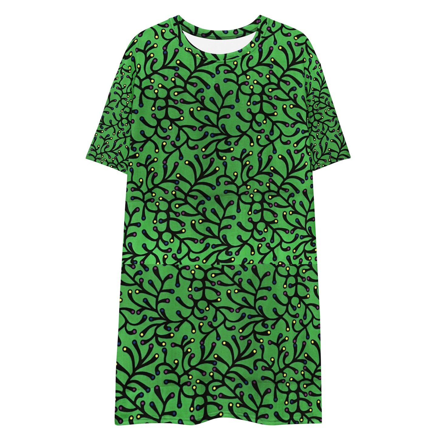 Vibrant Green And Yellow Polka Dots African Print Ankara T-shirt dress