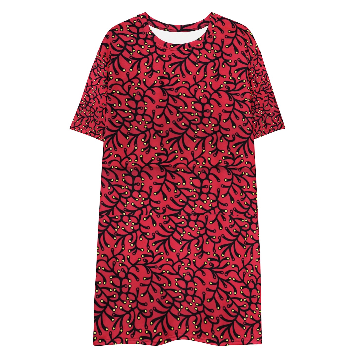 Red Yellow Polka Dots African Print Ankara T-shirt dress