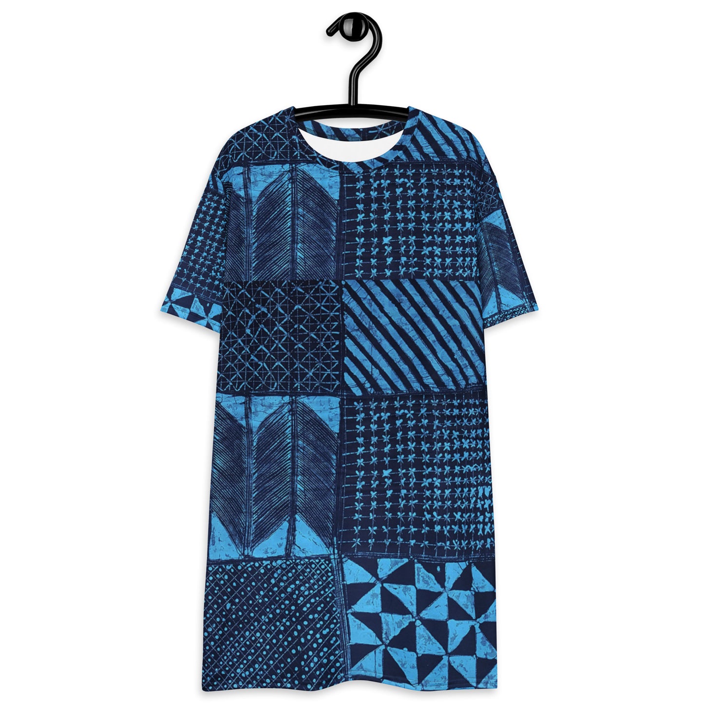 Black And Turquoise Shapes Adire T-shirt dress