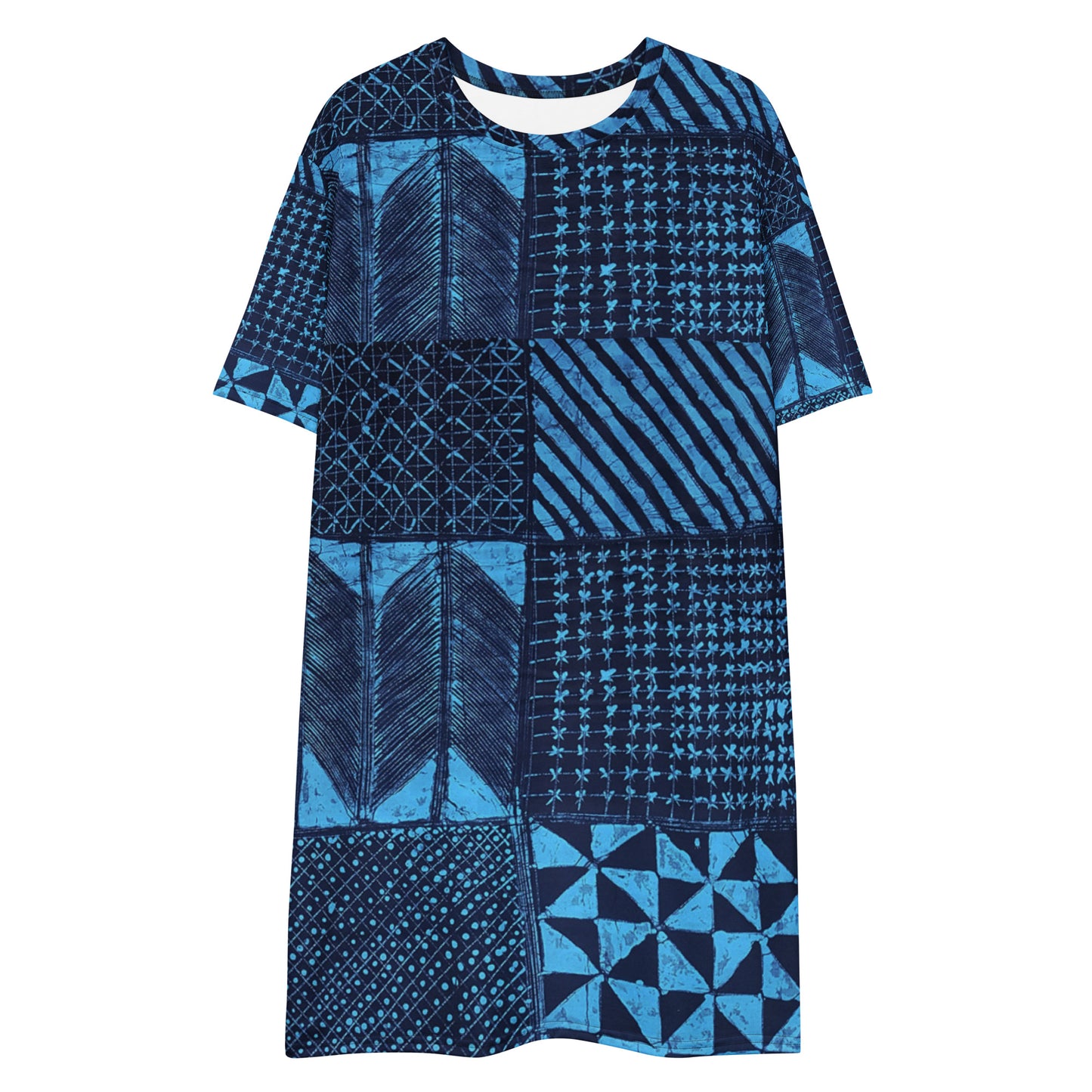 Black And Turquoise Shapes Adire T-shirt dress