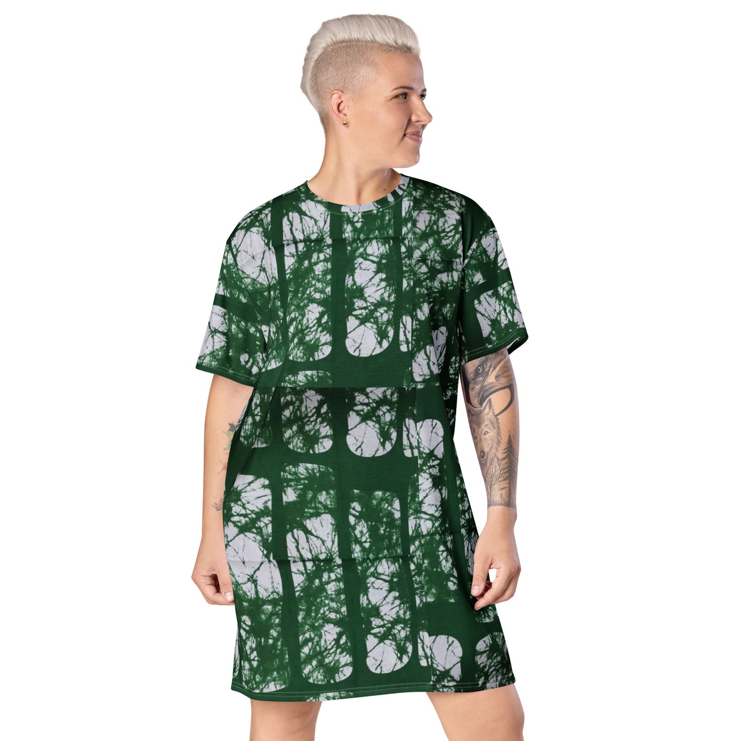 Green Adire T-shirt Dress