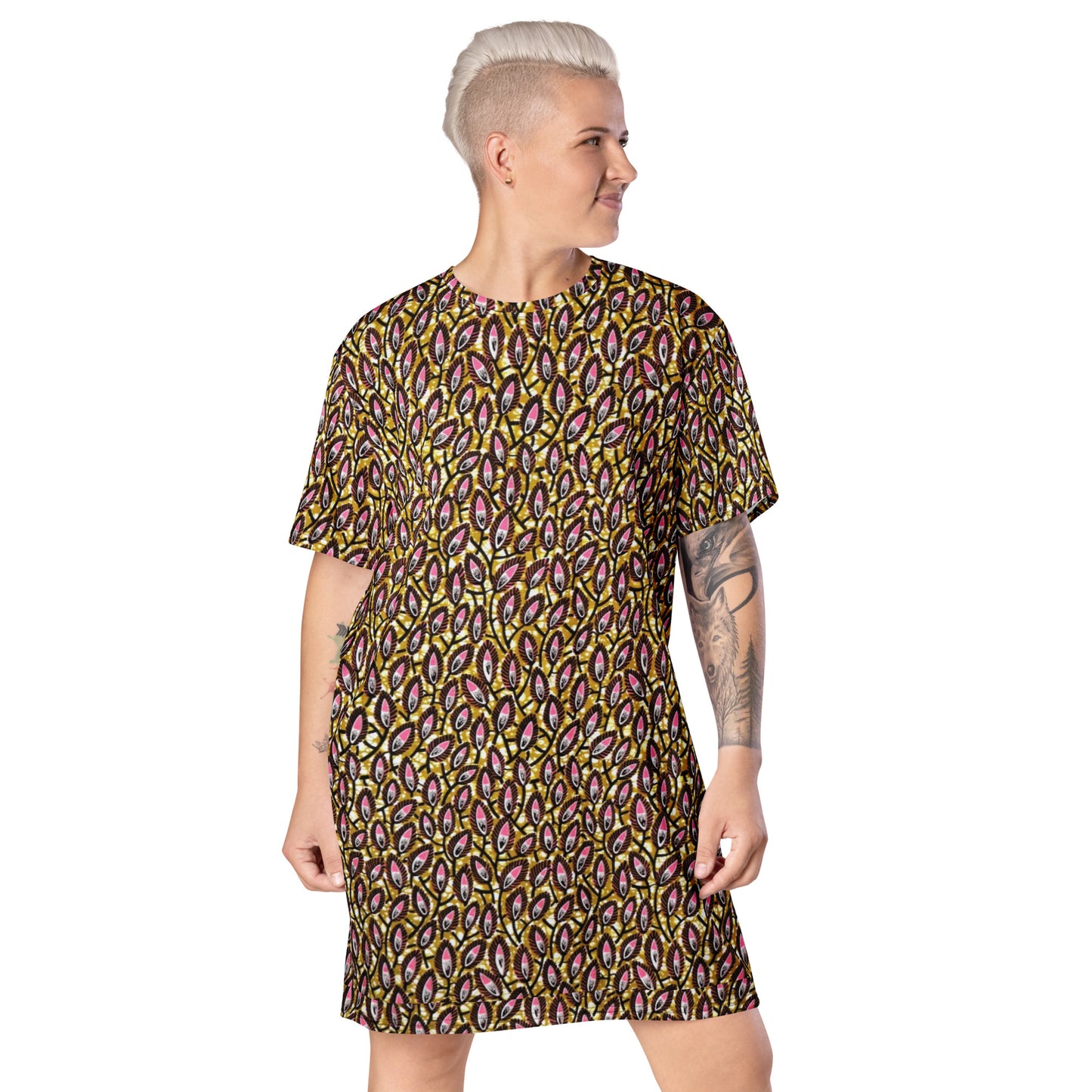 Pink Brown Ankara T-shirt Dress