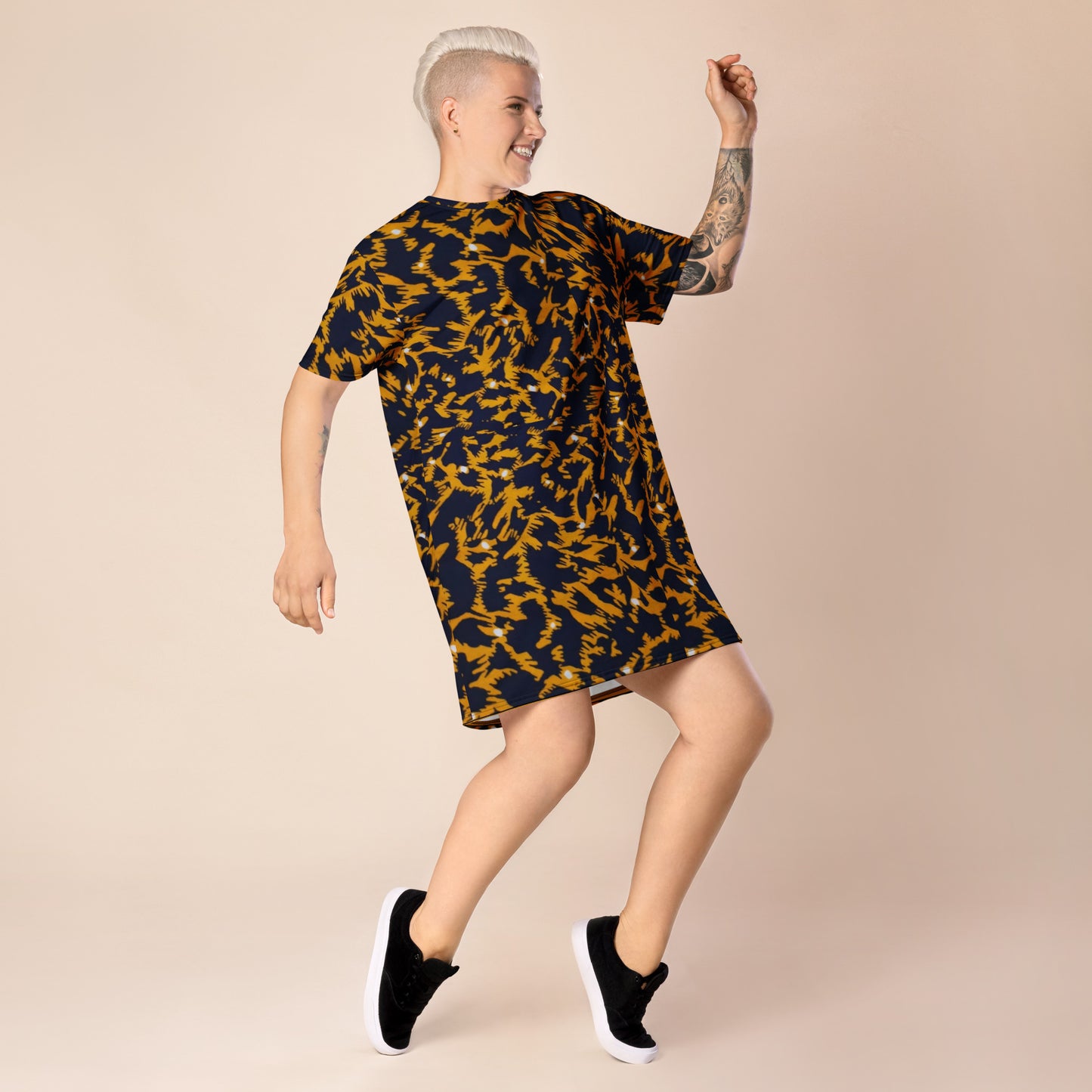 Yellow Leopard Ankara T-shirt Dress