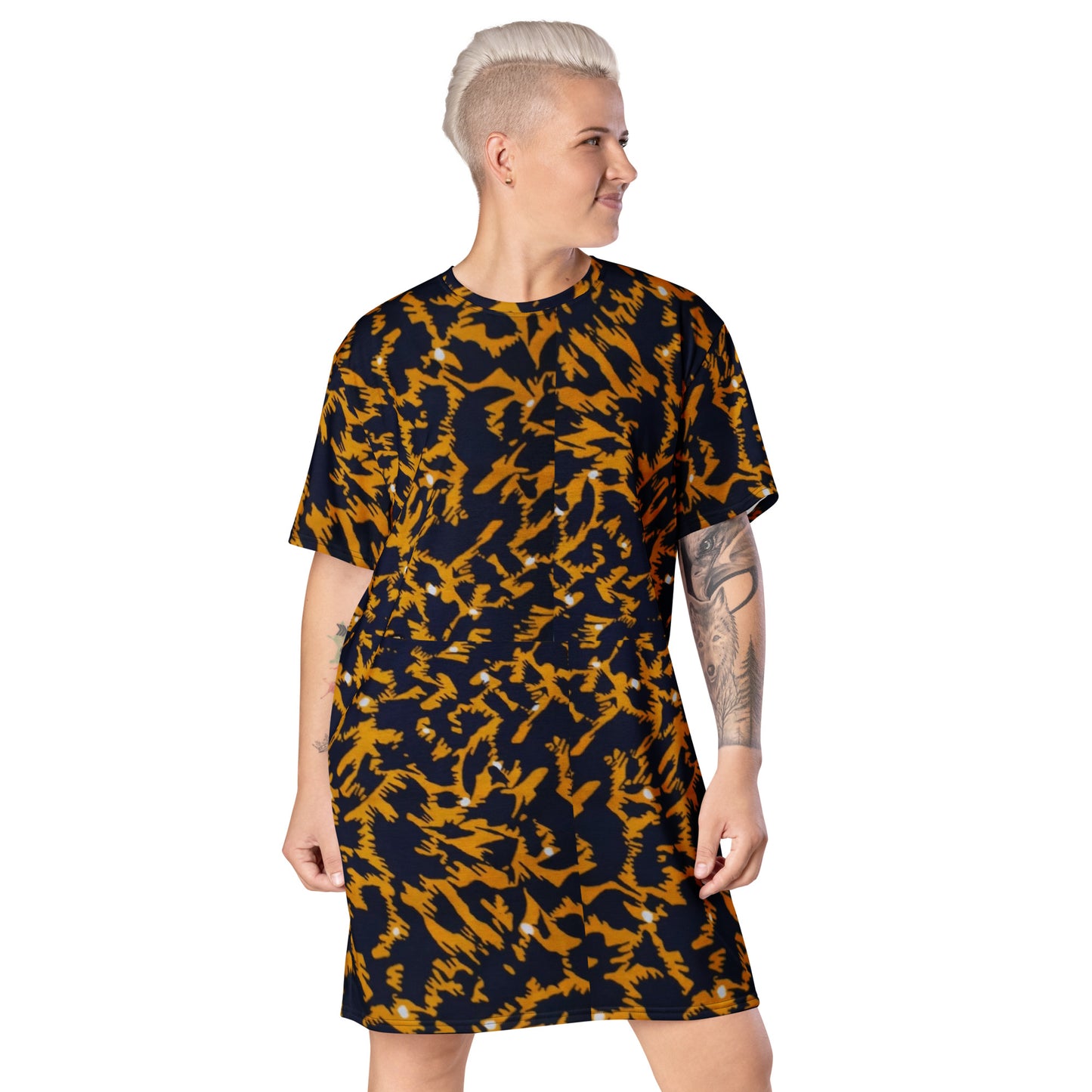 Yellow Leopard Ankara T-shirt Dress