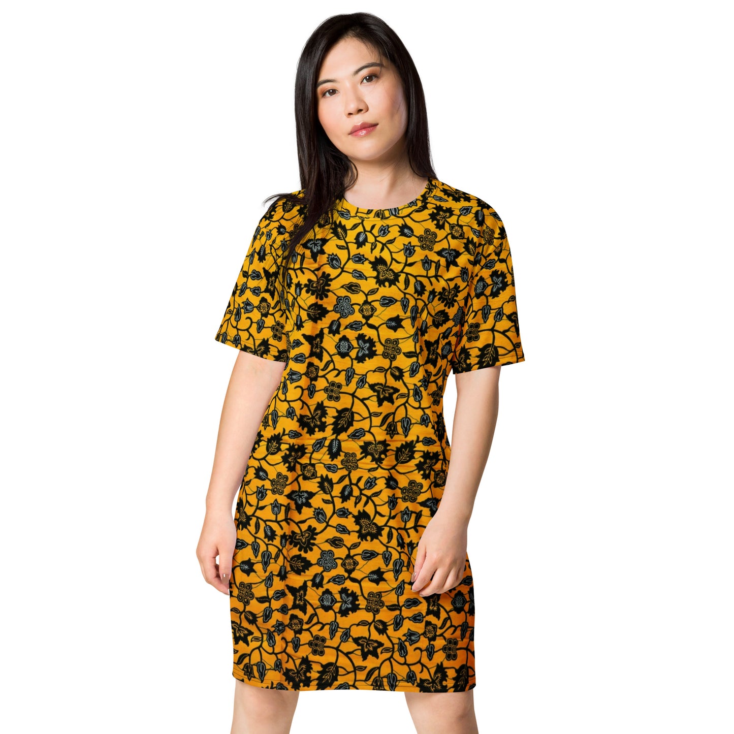 Yellow Leaves Ankara T-shirt Dress