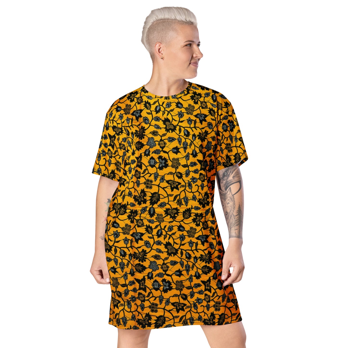 Yellow Leaves Ankara T-shirt Dress