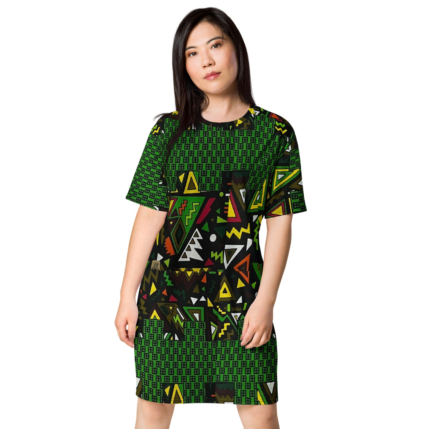 Vibrant Multicolour Green Black Yellow Red Ethnic Ankara T-shirt Dress