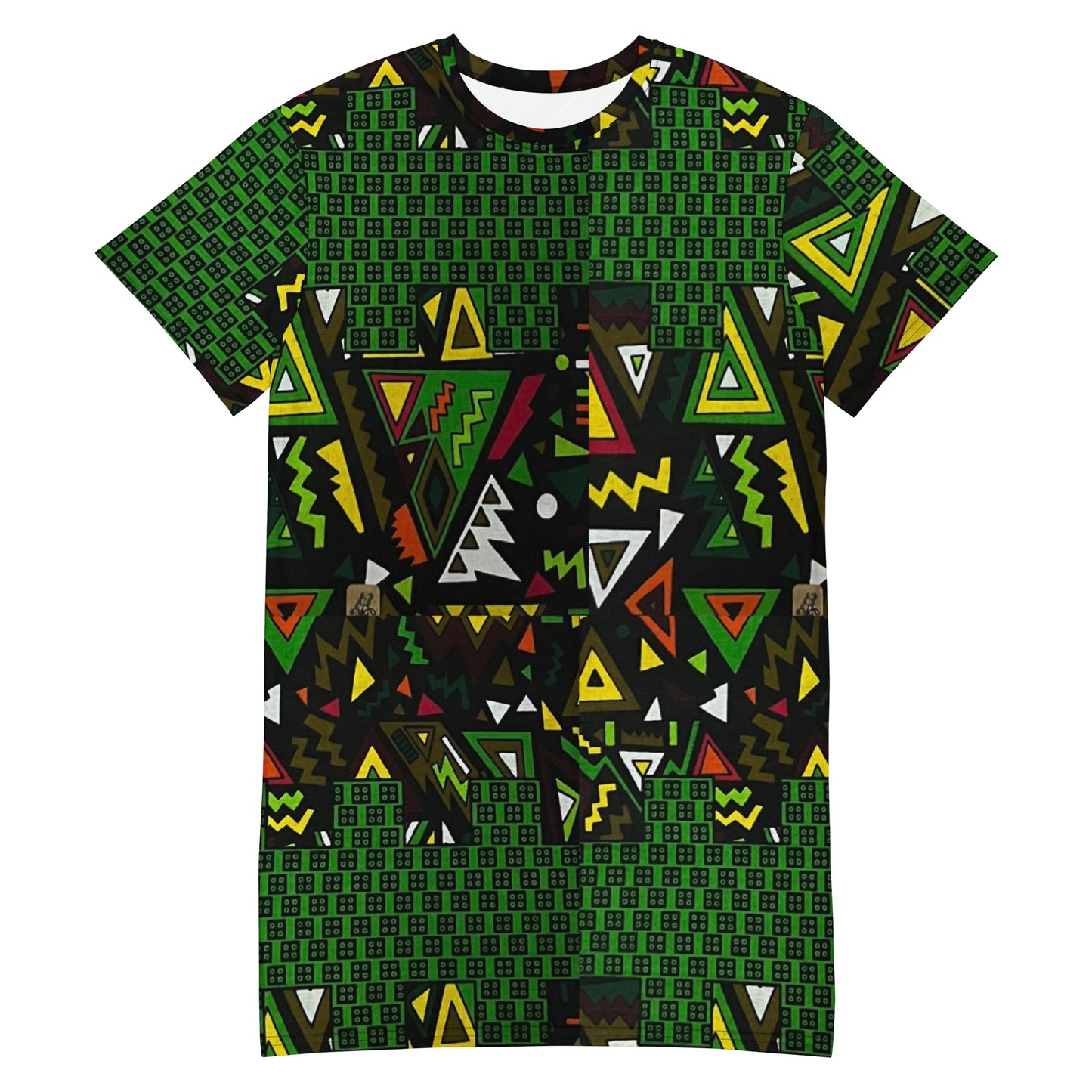 Vibrant Multicolour Green Black Yellow Red Ethnic Ankara T-shirt Dress