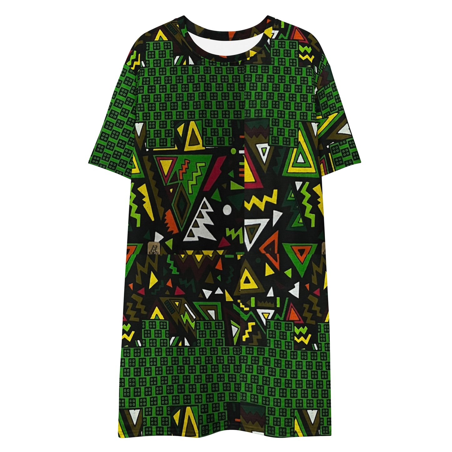 Vibrant Multicolour Green Black Yellow Red Ethnic Ankara T-shirt Dress