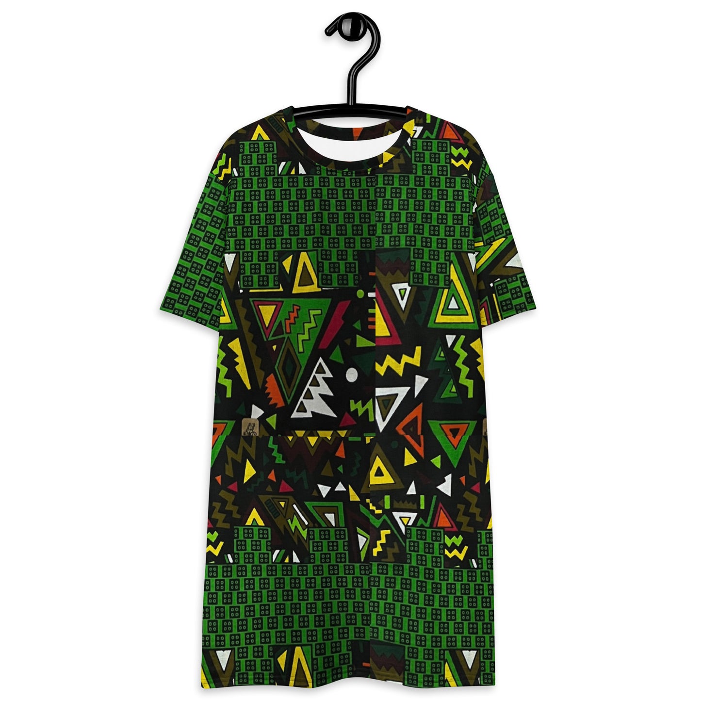 Vibrant Multicolour Green Black Yellow Red Ethnic Ankara T-shirt Dress