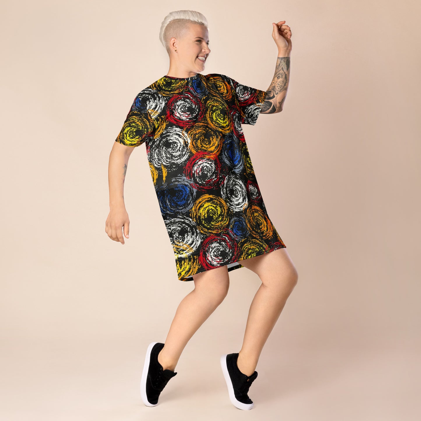 Vibrant Colourful Swirls Ankara T-shirt Dress