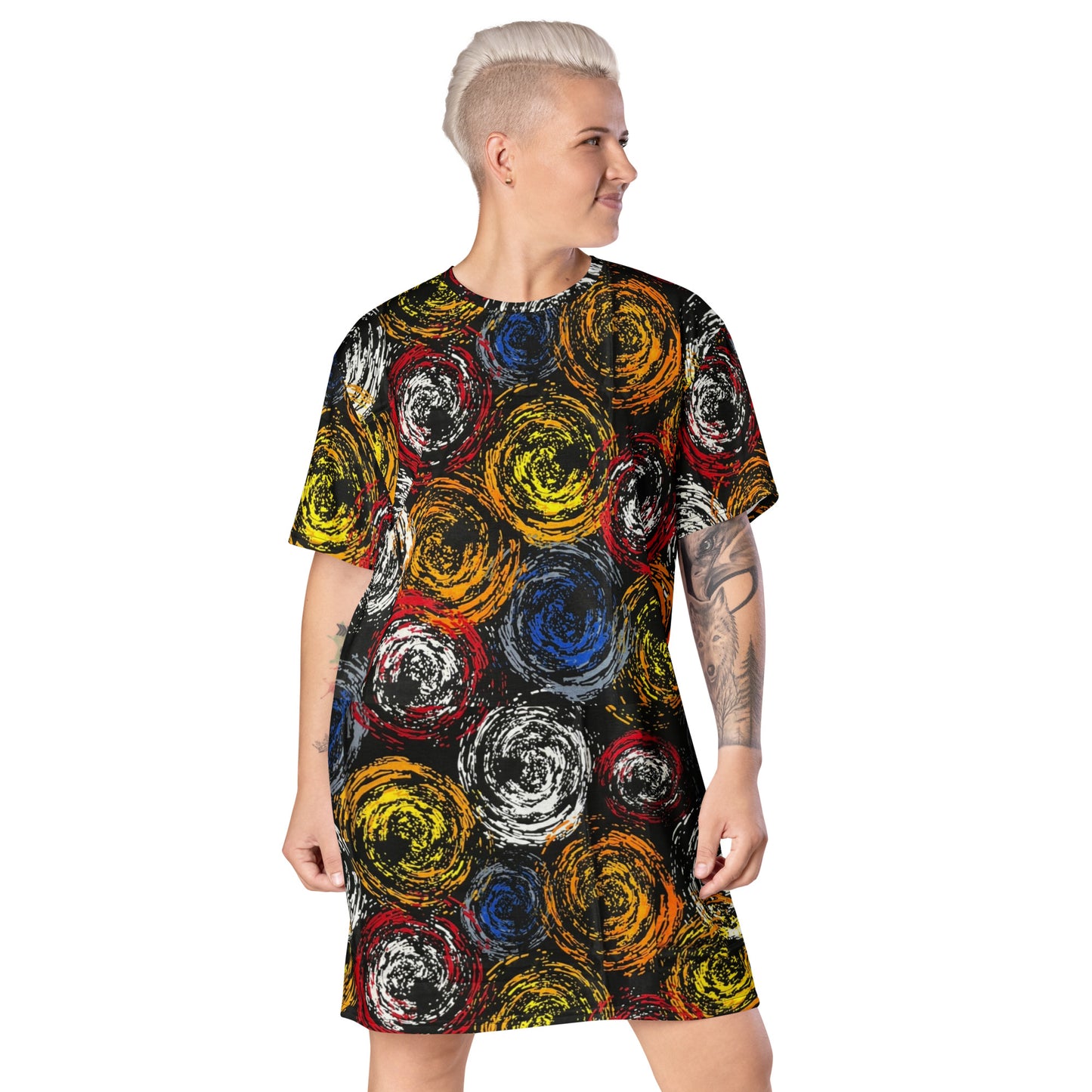 Vibrant Colourful Swirls Ankara T-shirt Dress