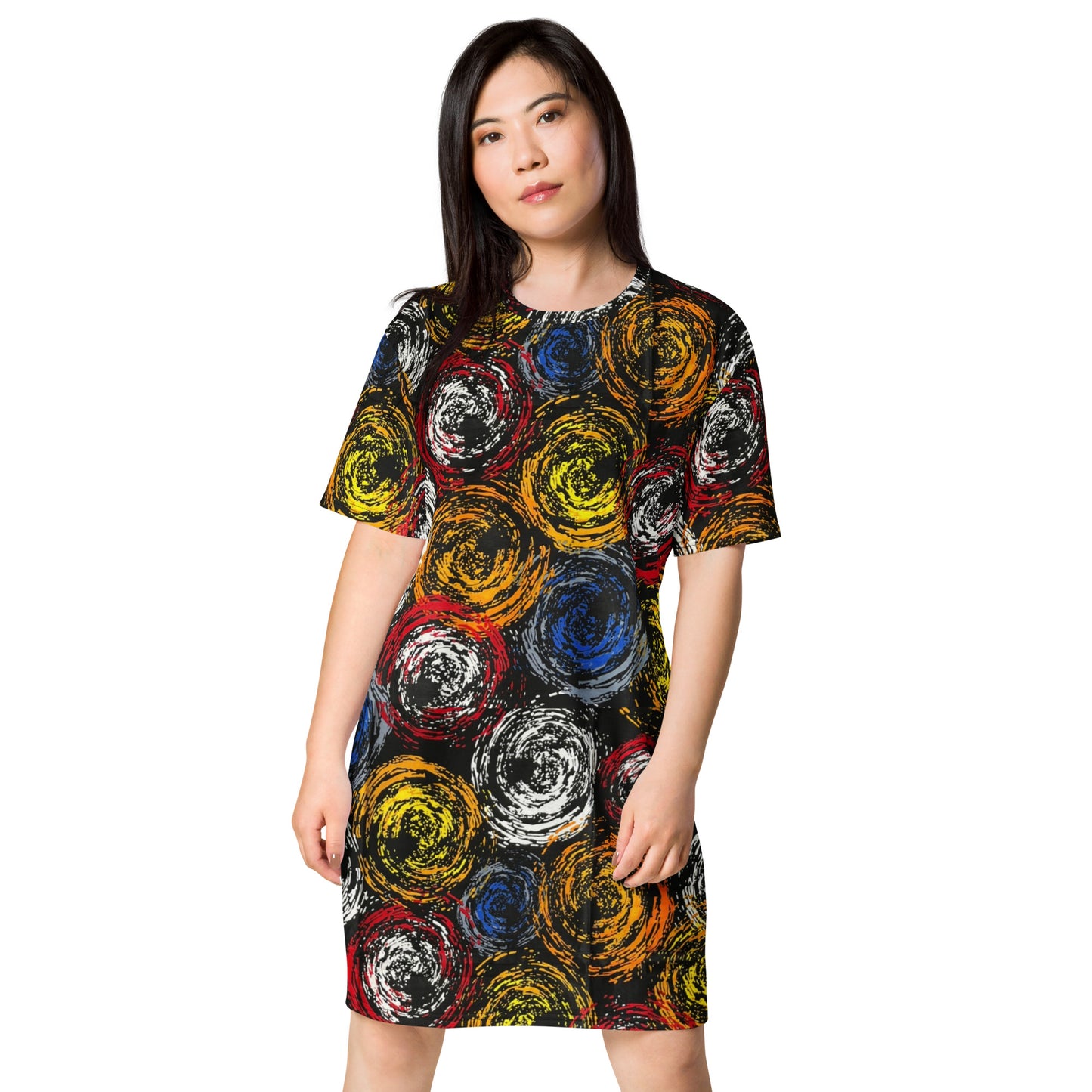 Vibrant Colourful Swirls Ankara T-shirt Dress