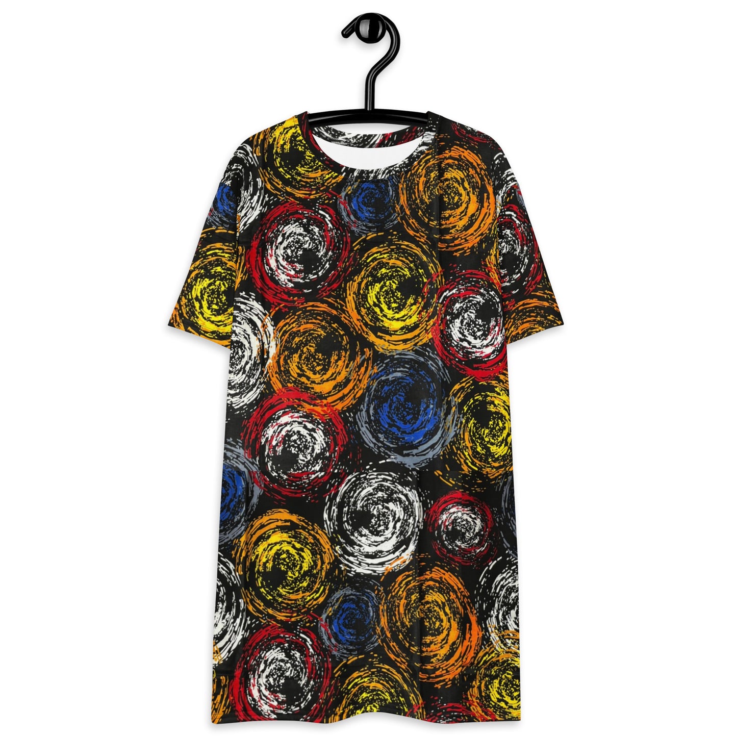 Vibrant Colourful Swirls Ankara T-shirt Dress