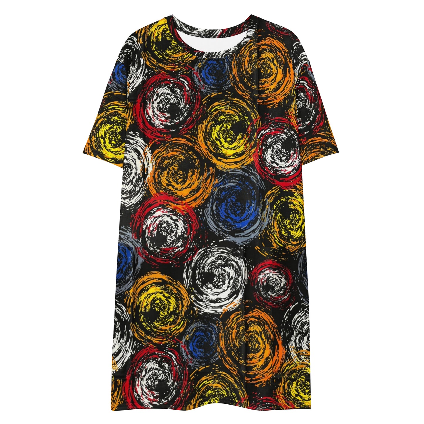 Vibrant Colourful Swirls Ankara T-shirt Dress