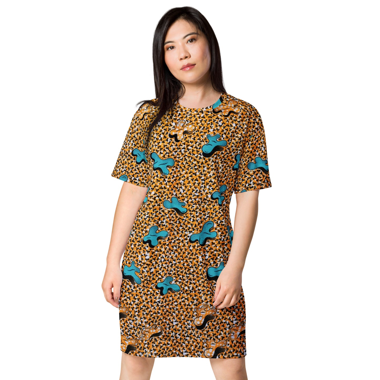 Sky Blue Pale Orange Ankara T-shirt Dress