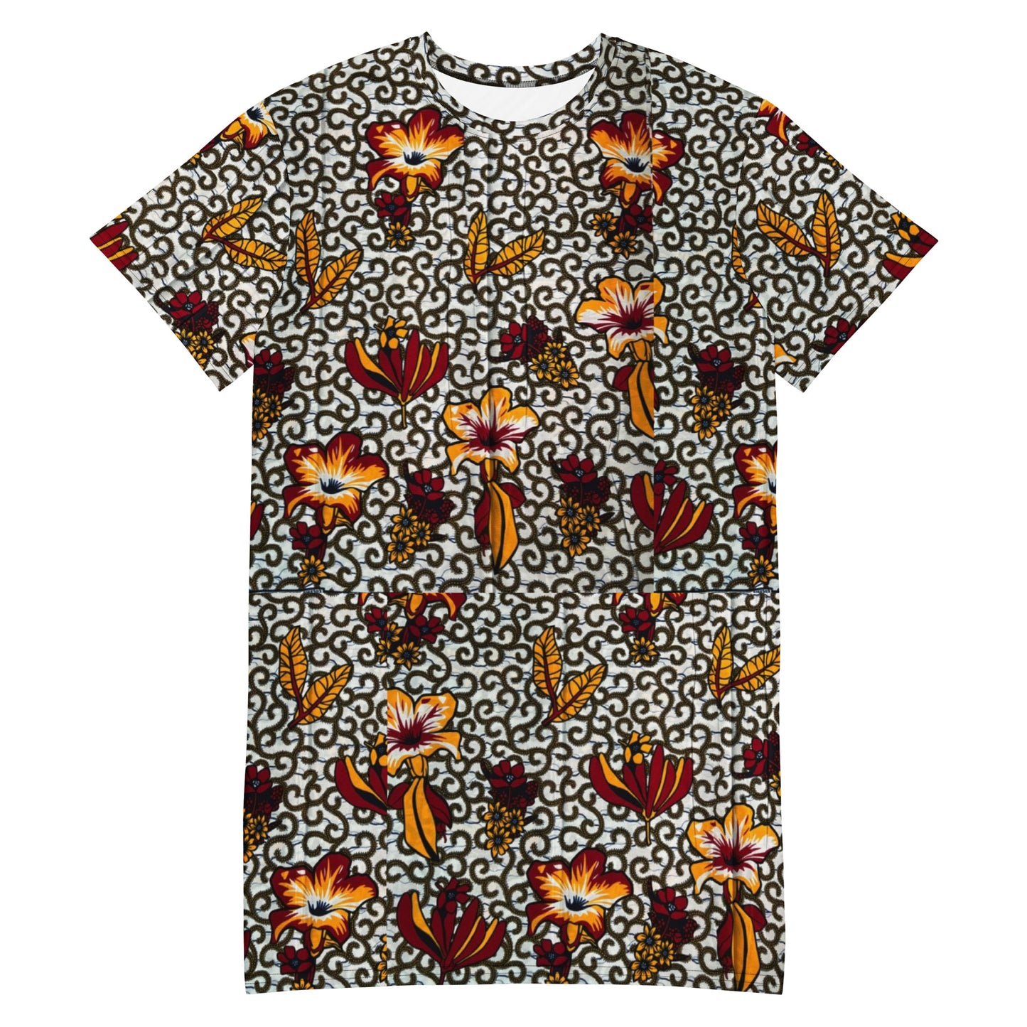 Red White Yellow Flower Ankara T-shirt Dress