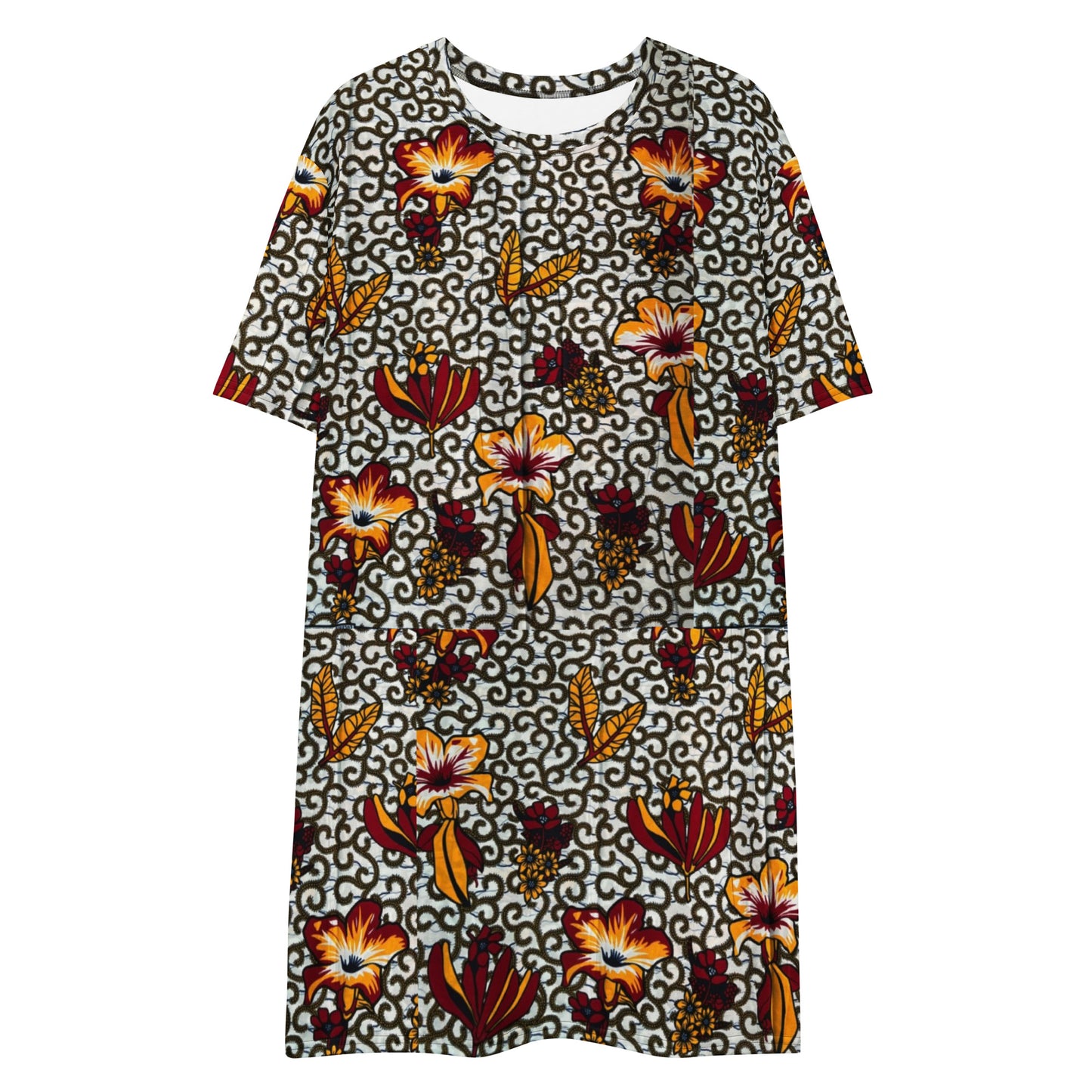 Red White Yellow Flower Ankara T-shirt Dress