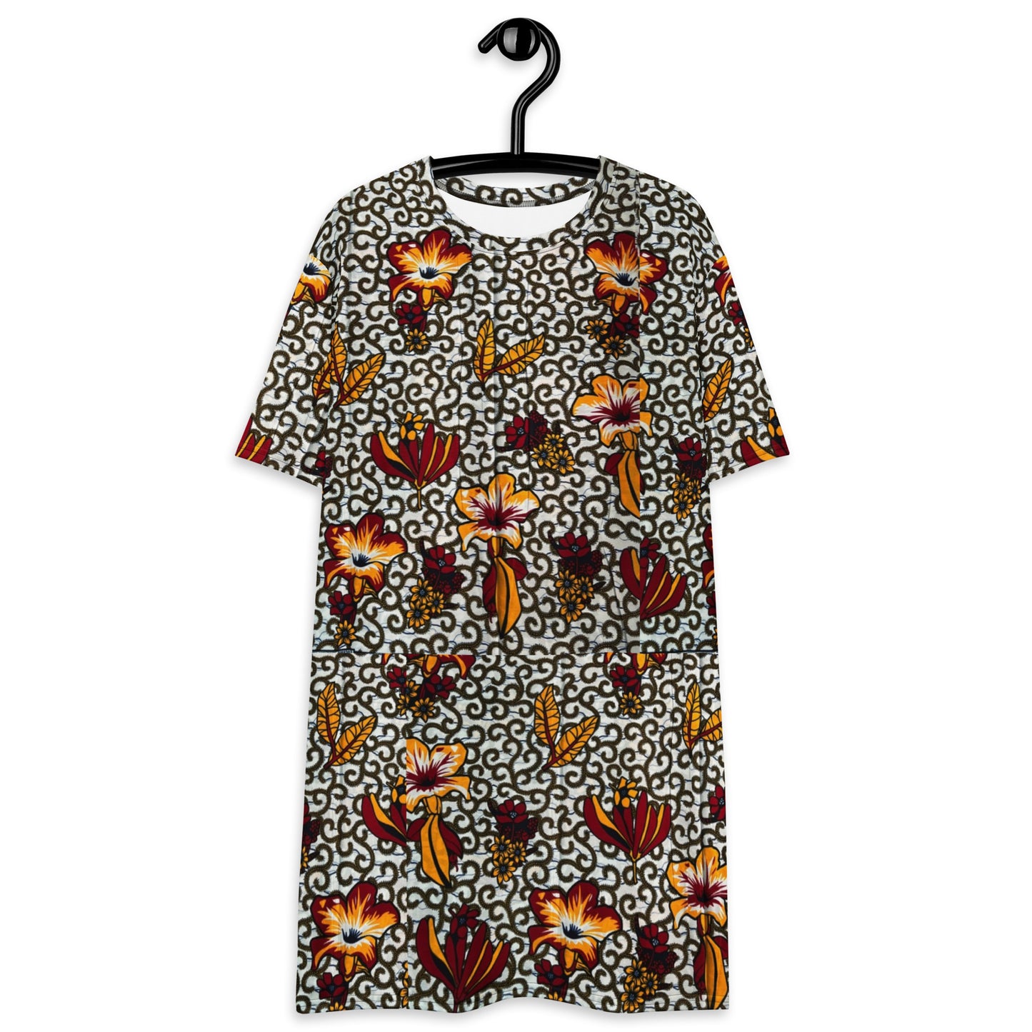 Red White Yellow Flower Ankara T-shirt Dress