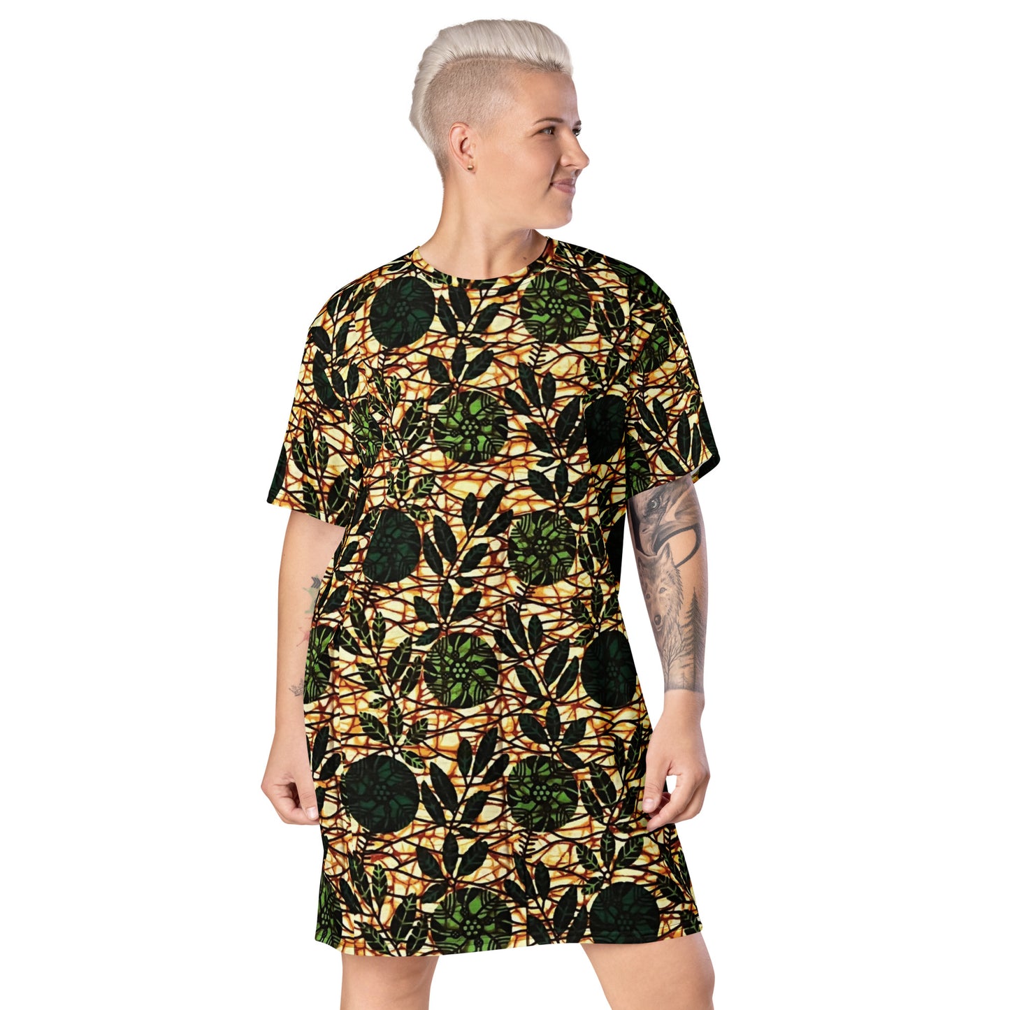 Green Leaf Wine Ankara T-shirt Dress