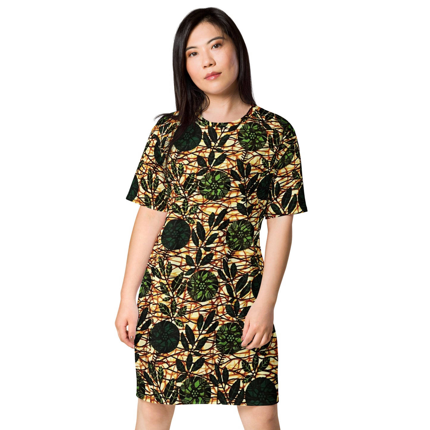 Green Leaf Wine Ankara T-shirt Dress