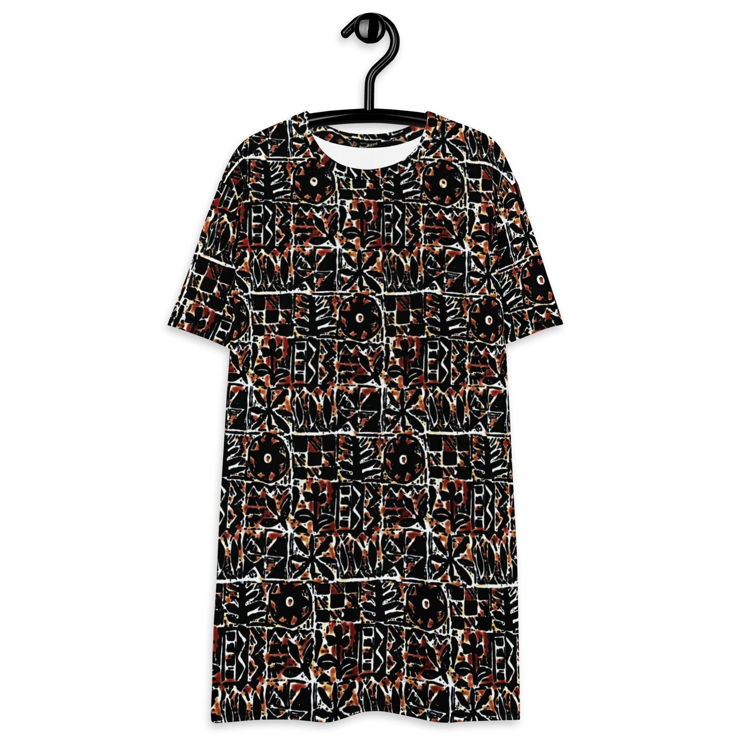 Red Black Abstract Adire Ankara T-shirt Dress