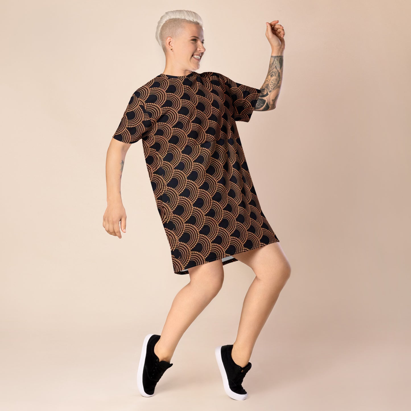 Brown Abstract Ankara T-shirt Dress