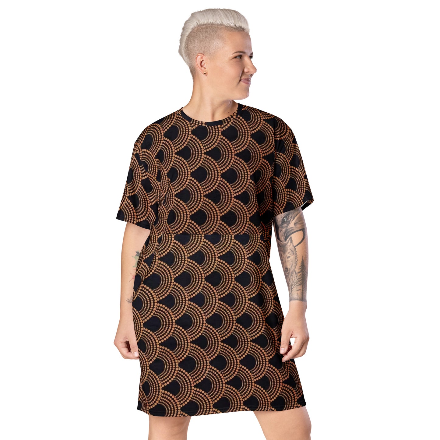 Brown Abstract Ankara T-shirt Dress