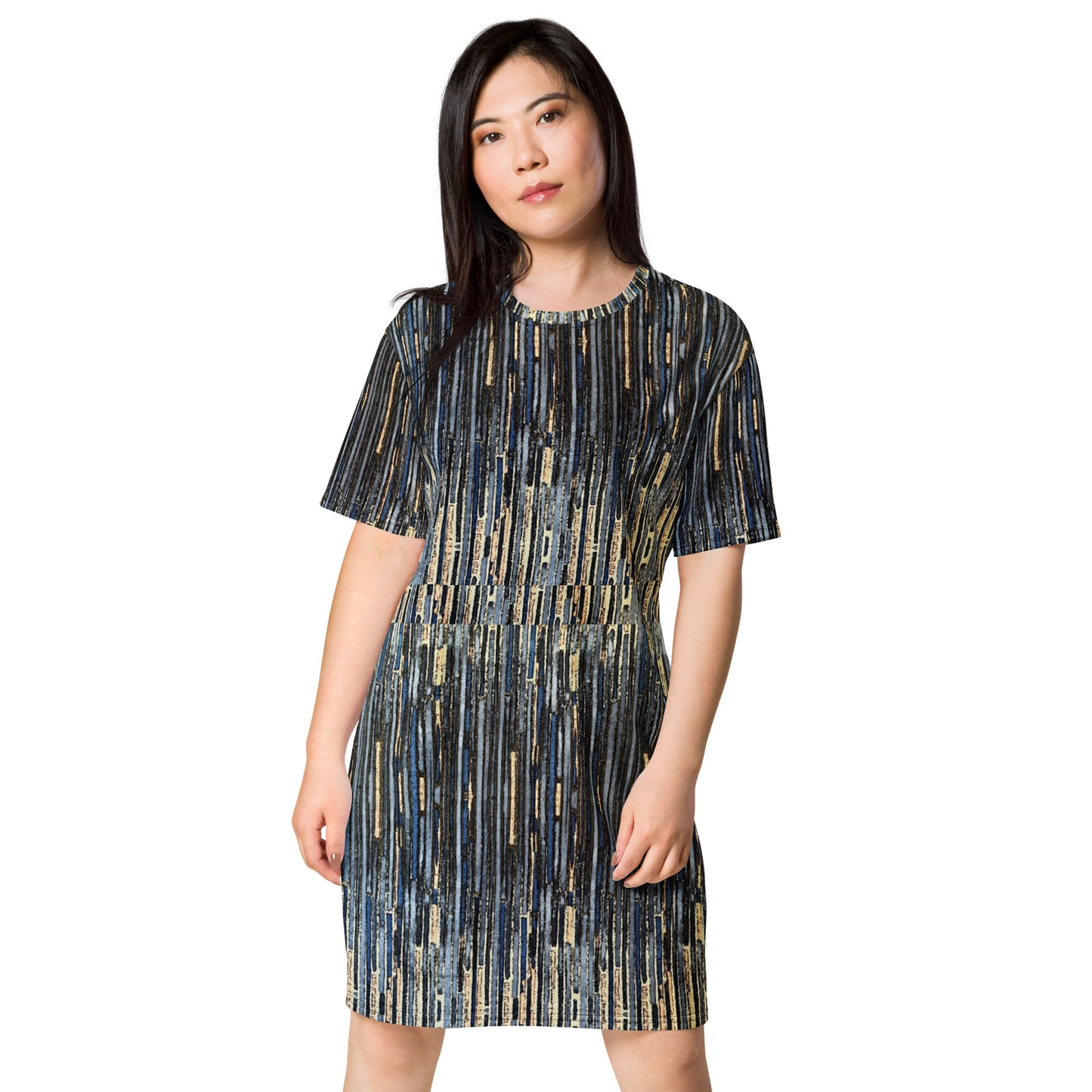 Blue Peach Stripes Ankara T-shirt Dress