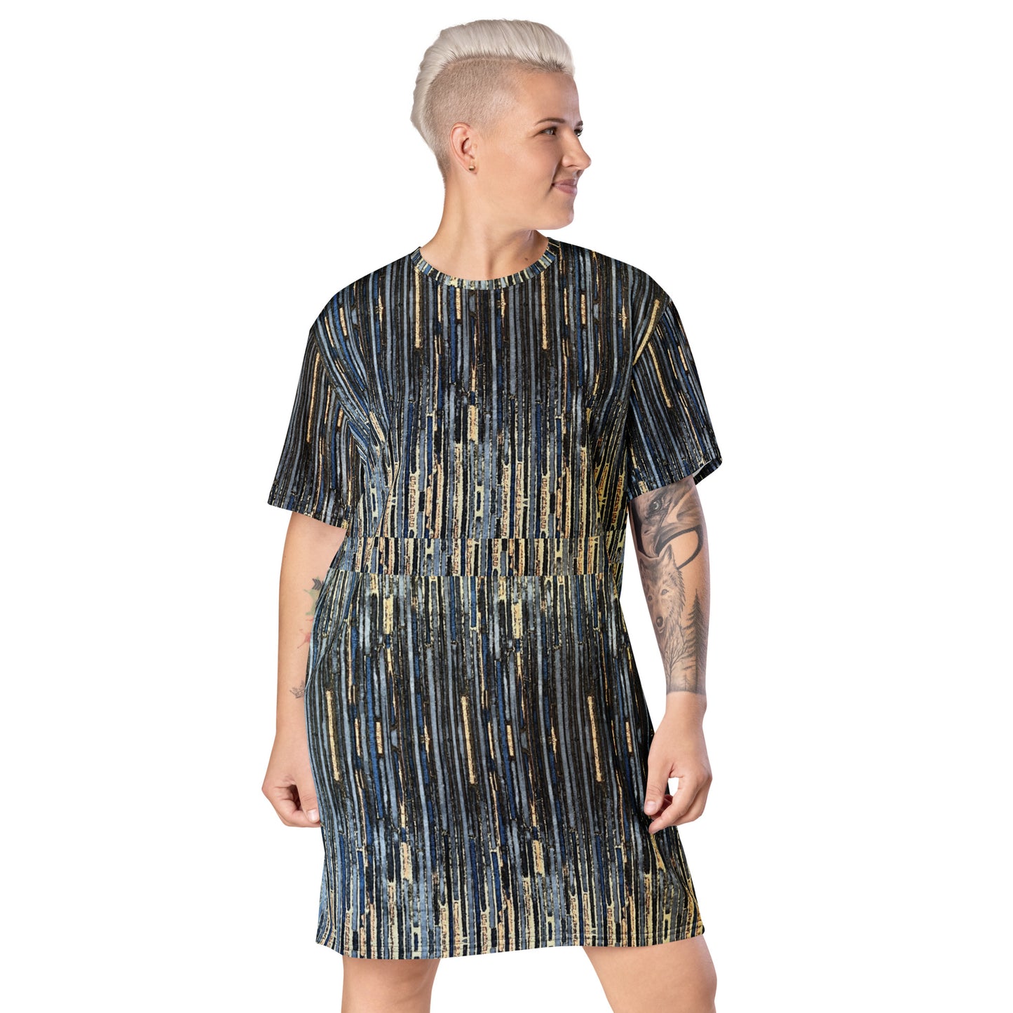 Blue Peach Stripes Ankara T-shirt Dress