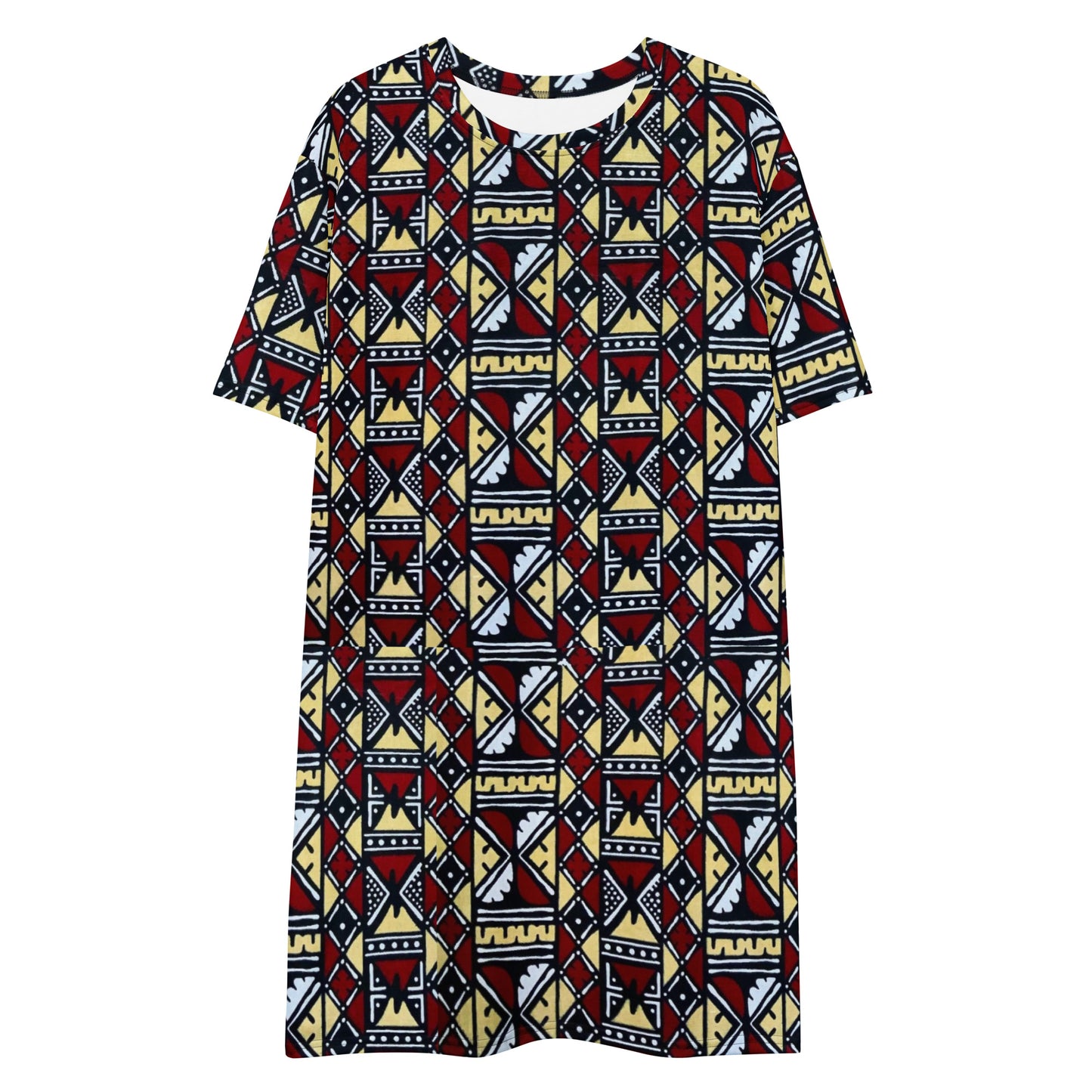 Red Cream Black White Bogolan Ankara T-shirt Dress