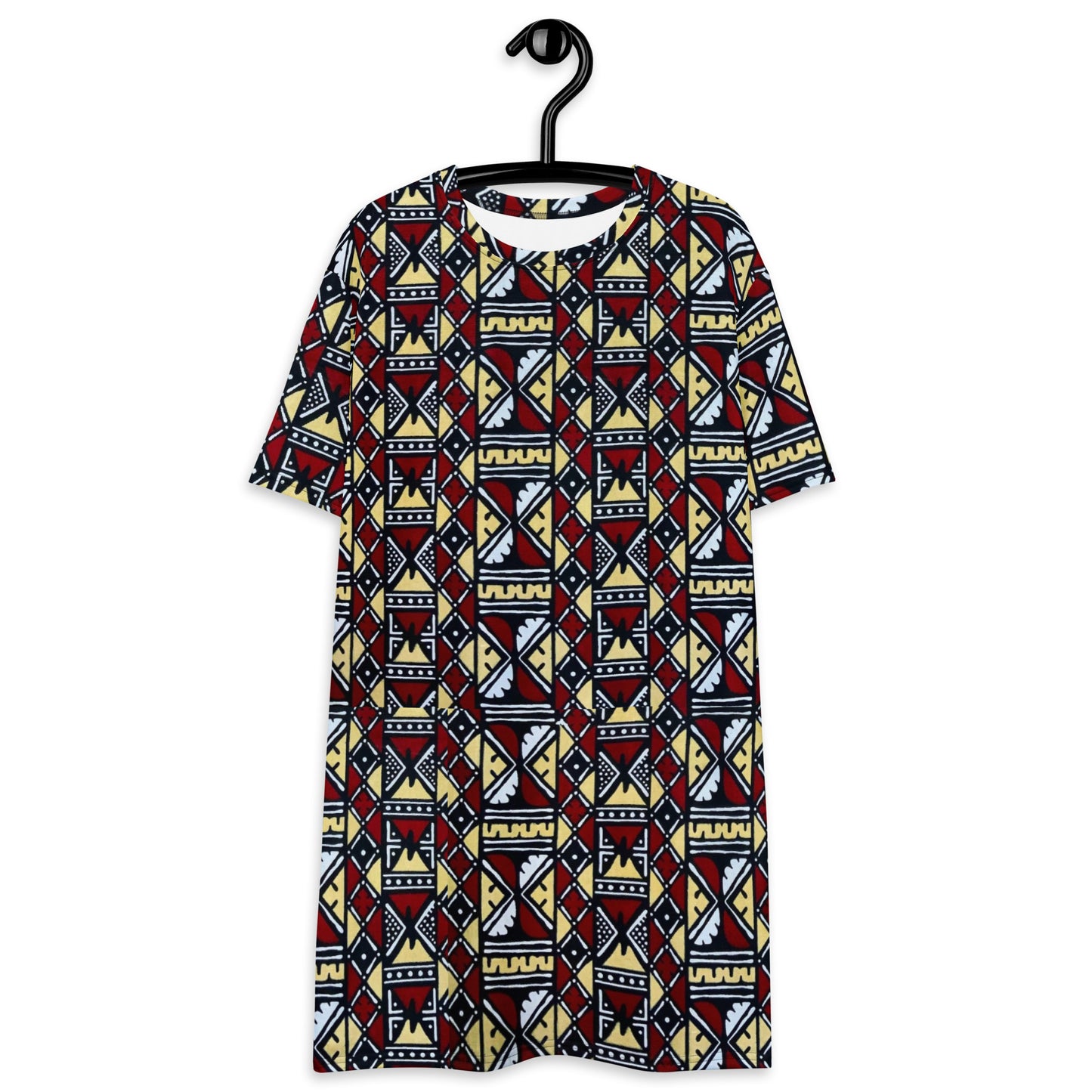 Red Cream Black White Bogolan Ankara T-shirt Dress